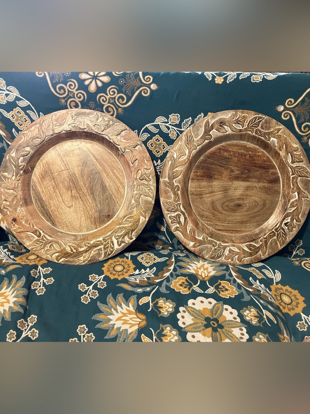 2 Pier 1 Carved Wood Charger Plates 14”